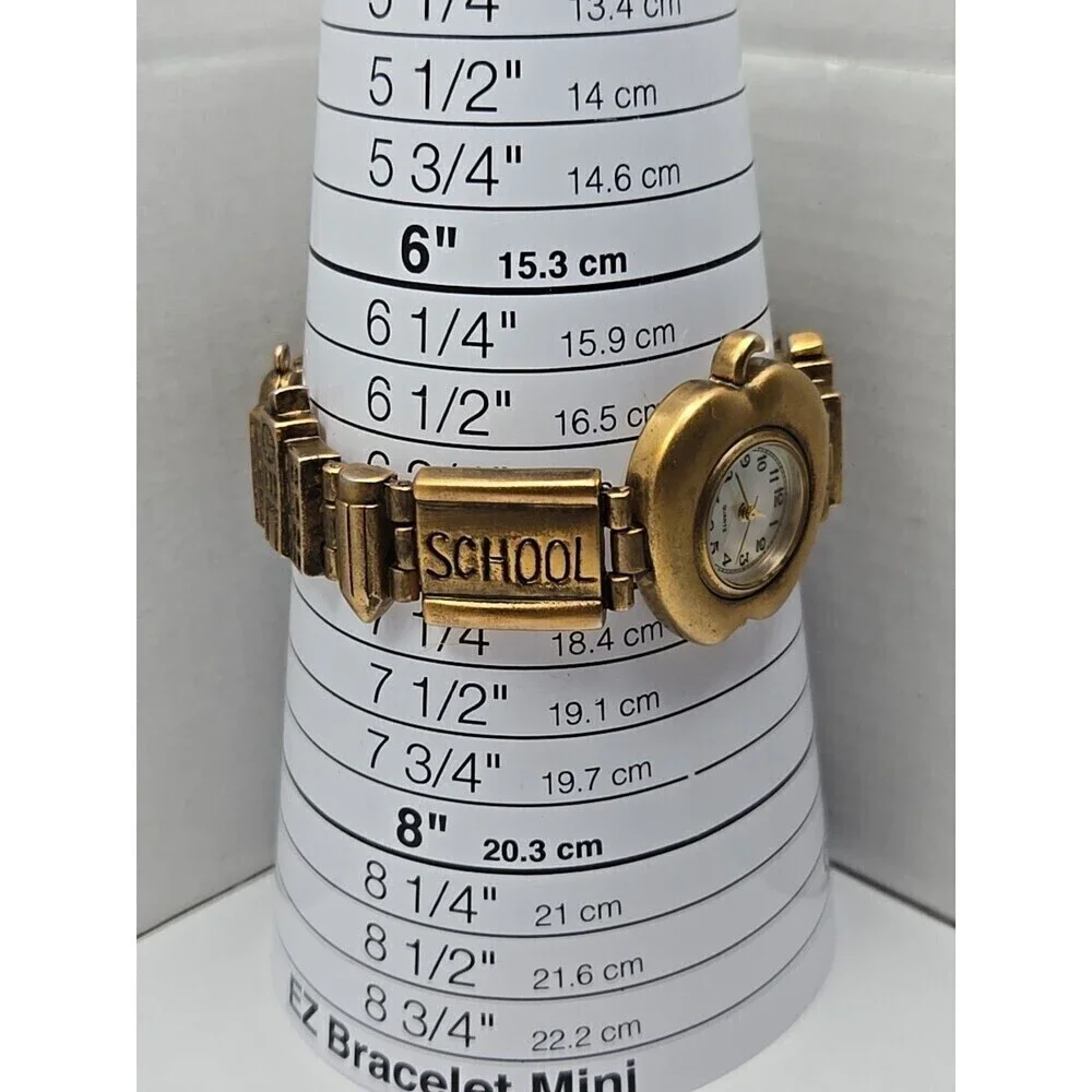 Teacher Apple Bracelet Watch Schoolhouse Charm Gold Tone Quartz New Battery Cute